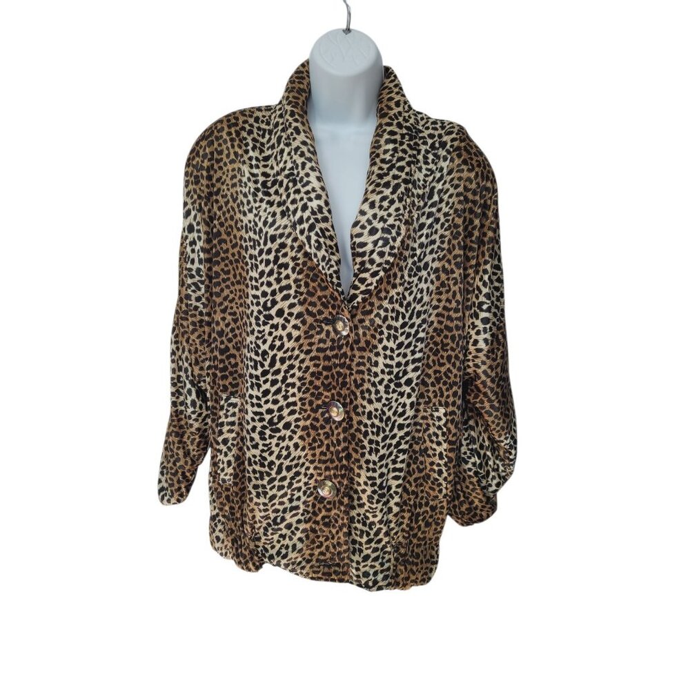 Vintage Jade of the East Jacket Leopard Print Pockets Button Light Weight - Picture 2 of 16